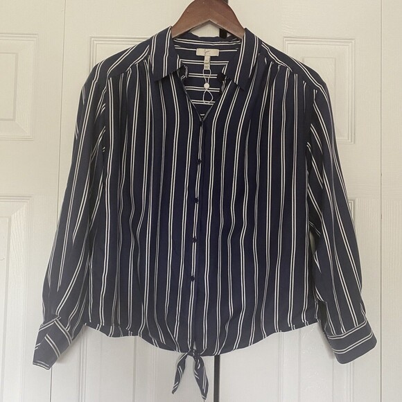 womens Joie blue stripe button tie blouse silk size xs - Picture 1 of 6